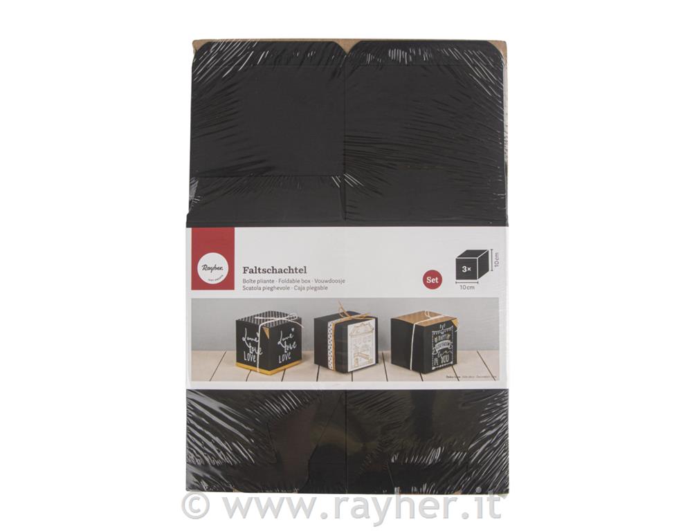 Škatle papirnate zložljive, 10x10x10 cm, 3 kosi, črna