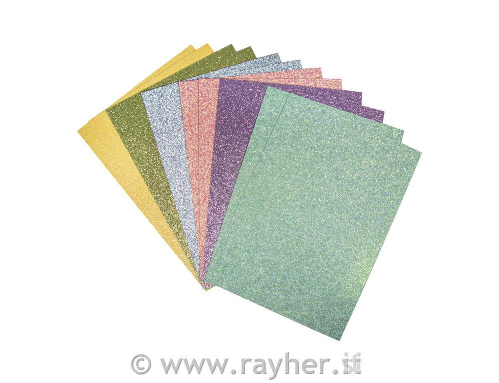 Carta glitterata misto - pastello,A5, ad, 14,8x21cm, 130g/m2, 6 colori 12fogli