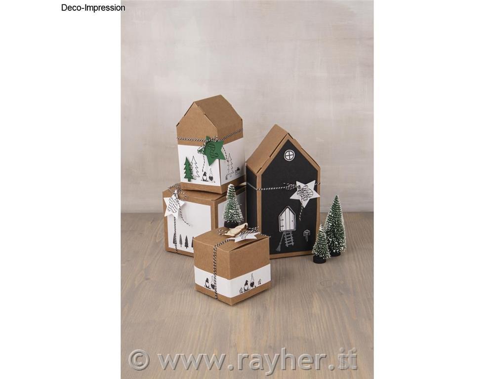 Škatle iz kartona, Hiške, kraft, 10x7.5x20cm, set 3