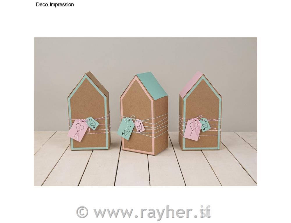 Škatle iz kartona, Hiške, kraft, 10x7.5x20cm, set 3