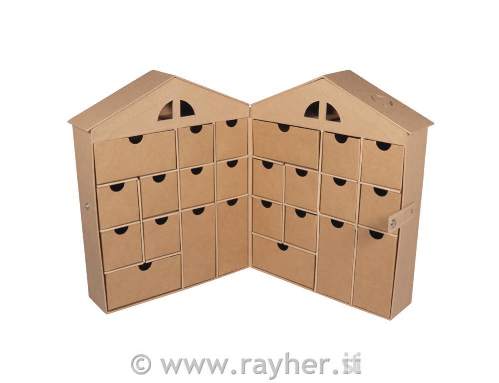 Adventni koledar iz papirne mase Hišica 24x12,4x30,2 cm