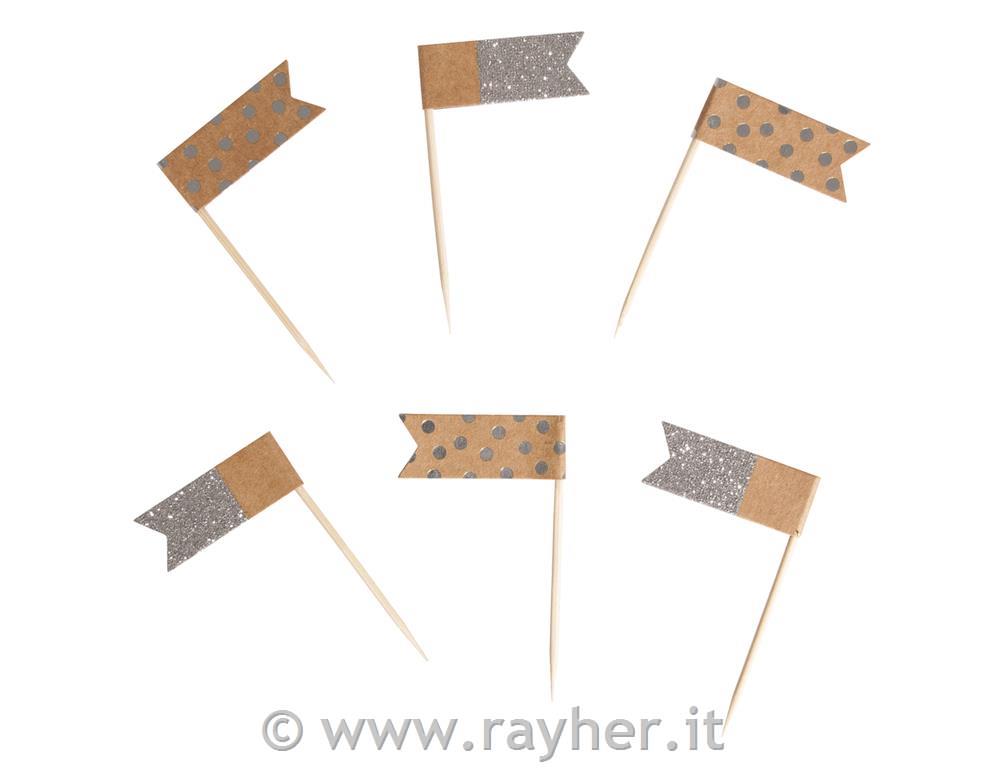 Spilli per bandiera assortiti6,5cm, bandiera: 4x1,5cm, bus.blis. 12pzargento