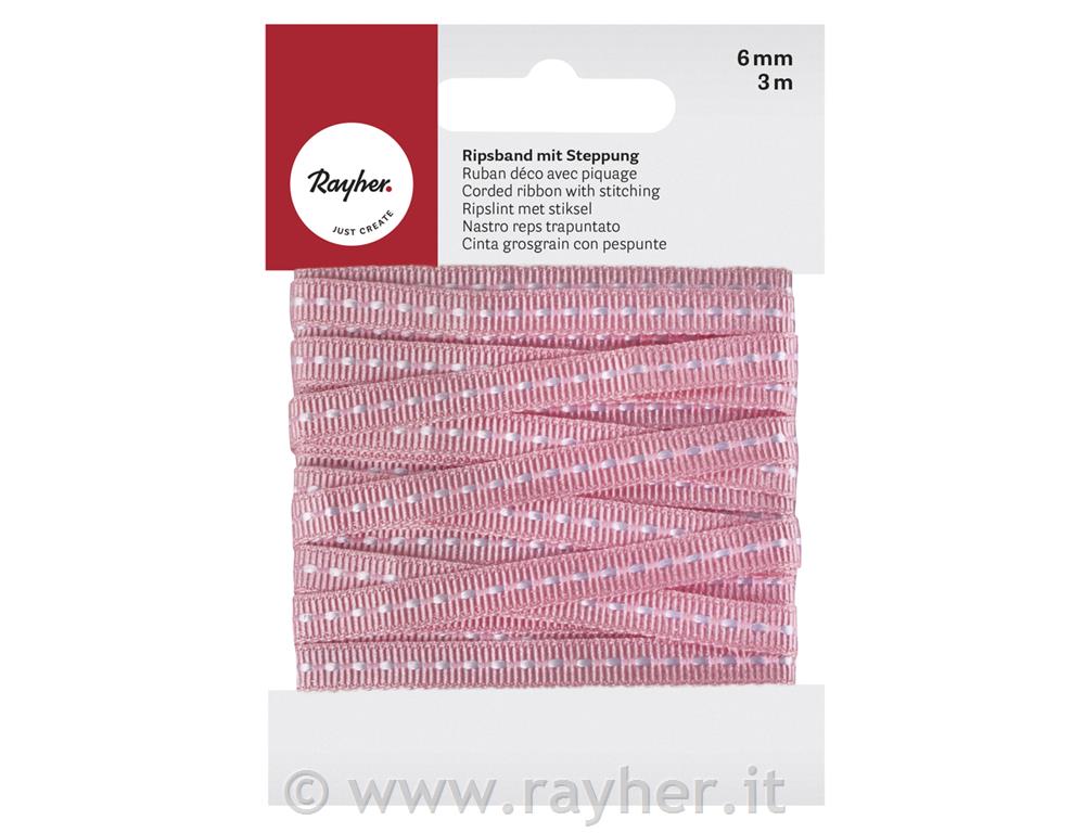 Nastro reps trapuntato6mm, cartoncino blis. 3mrosa antico