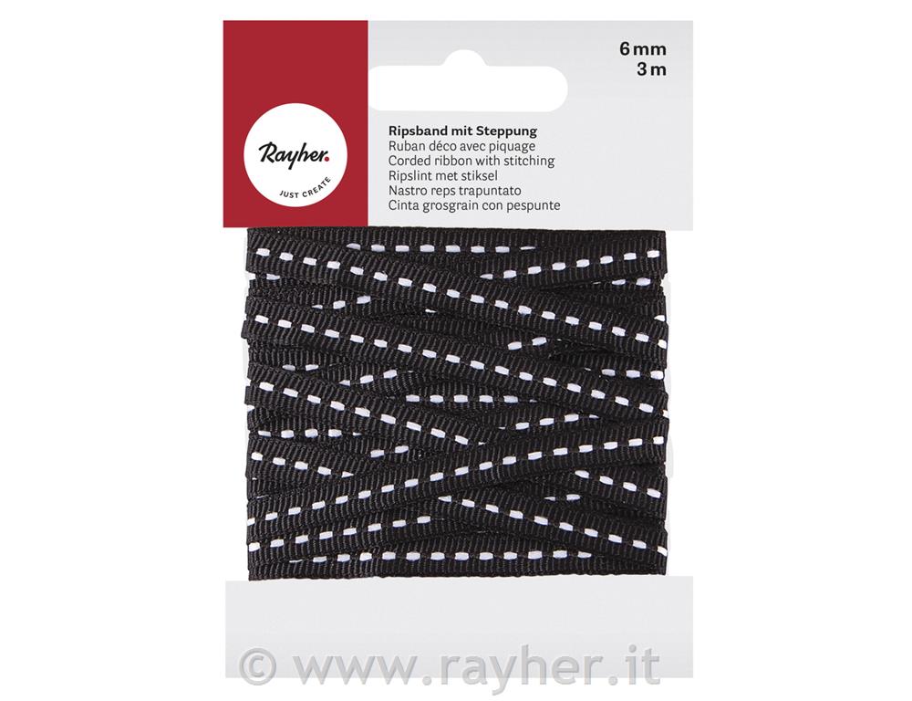 Corded ribbon with stitching6mm, tab-card 3m