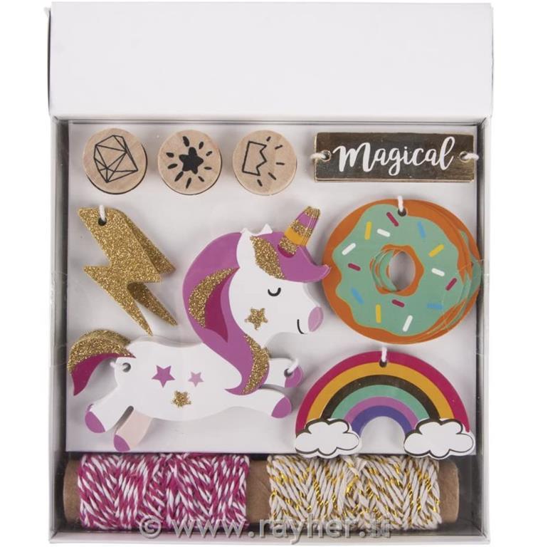 Set ciondoli regalo unicorno, Tags+cordoncino+timbro