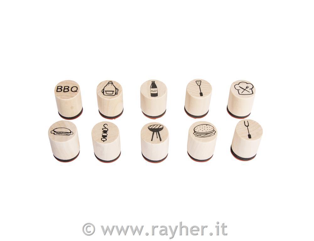 Set mini štampiljk "BBQ", 2cm o, 2.5cm, 10 kos
