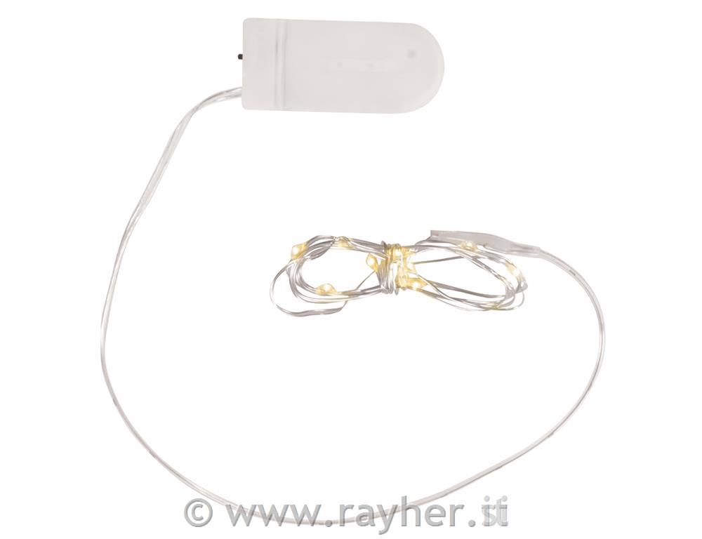 Micro catena luci LED con fil di ferro120cm, 10 faretti, box blis. 1pz