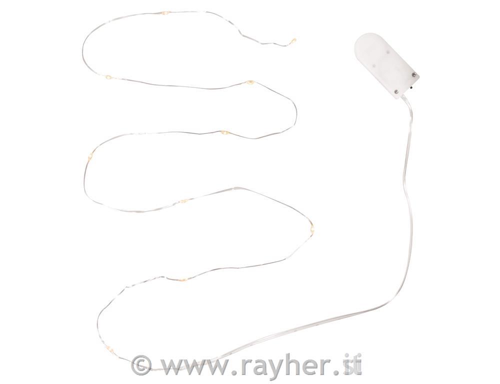 Micro catena luci LED con fil di ferro120cm, 10 faretti, box blis. 1pz