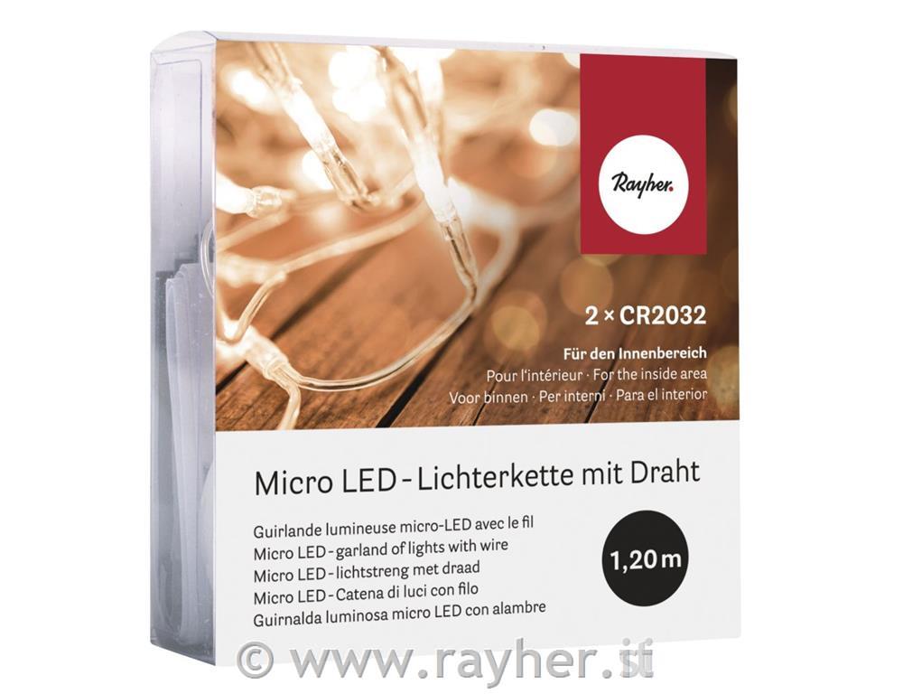 Micro catena luci LED con fil di ferro120cm, 10 faretti, box blis. 1pz