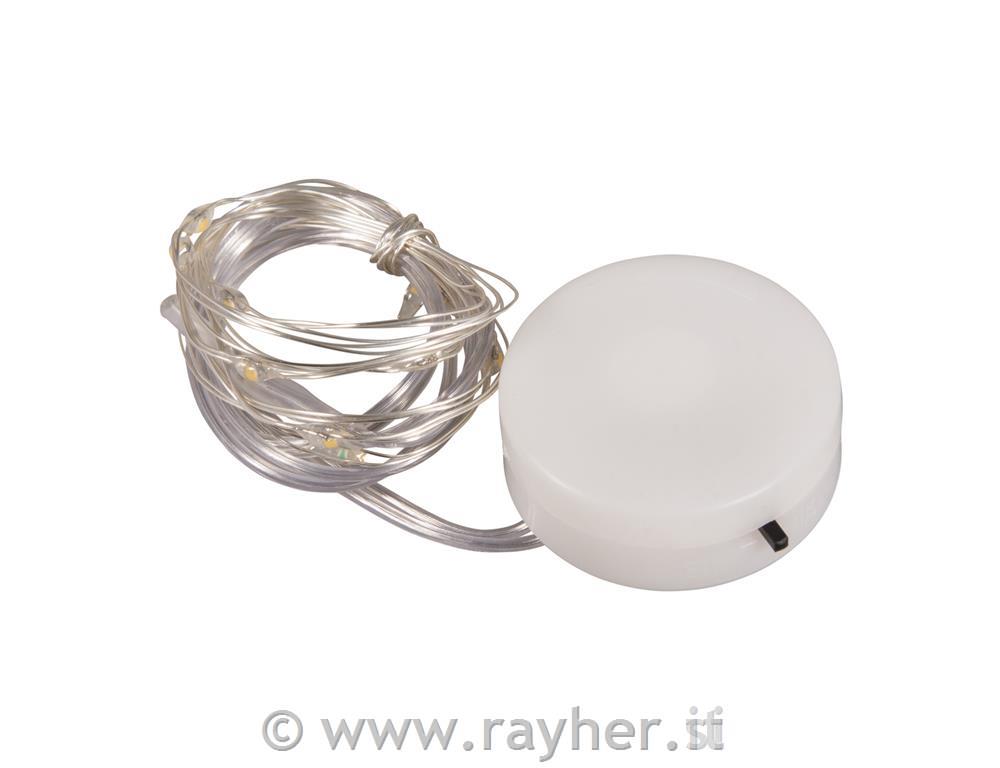 Micro catena luci LED con fil di ferro120cm, 10 faretti, box blis. 1pz
