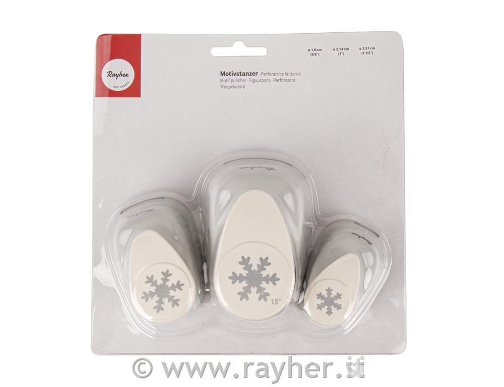 Motif-puncher set: Snowflake, 1.6cm+2.54cm3.81cm, tab-blister 3pcs