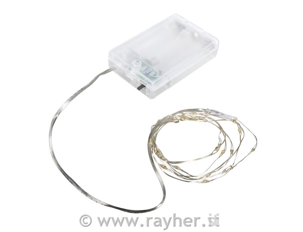 Mini LED lučke (20x) z žico, rum. svetloba, 130cm, na bater.