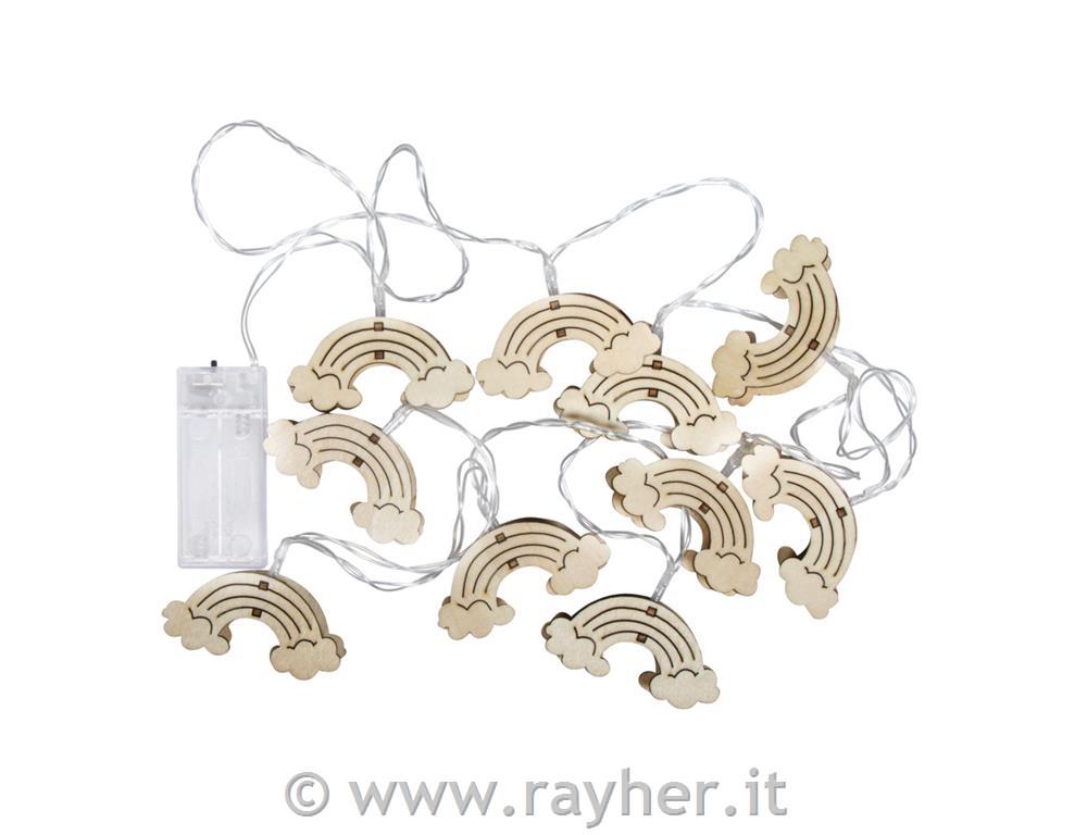 Lučke LED (10x) z mavricami, rum.svet., 175cm, na baterije