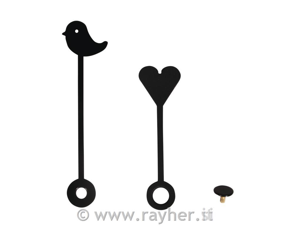 Kazalci za uro, črni, Srce&Ptiček, 50mm/65mm,+ pokrivni čep