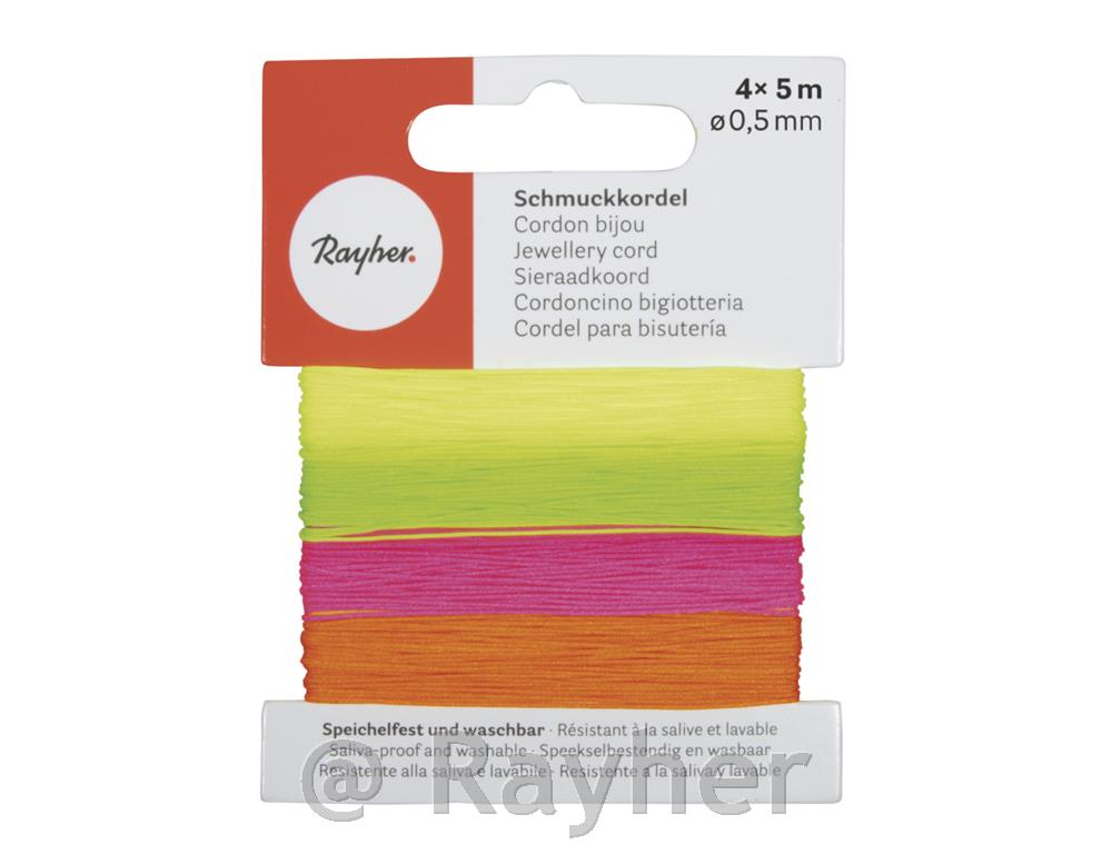 Cordino decorativo 0,5 mm, fluo4 colori, 5 m ciascuno, 20 m