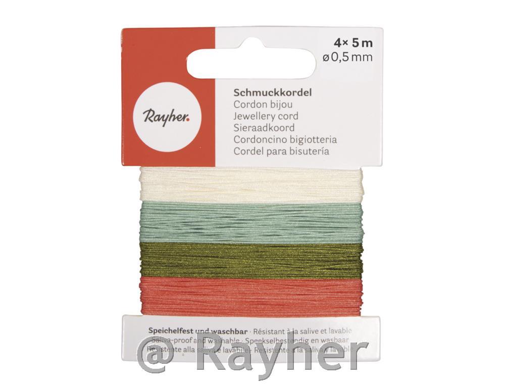Cordino decorativo 0,5 mm, colorato4 colori, 5 m ciascuno, 20 m