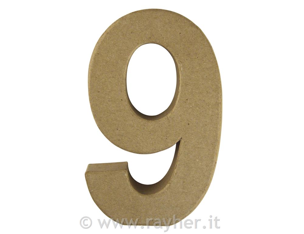 Numero di cartapesta, "9", 15x9,4x3