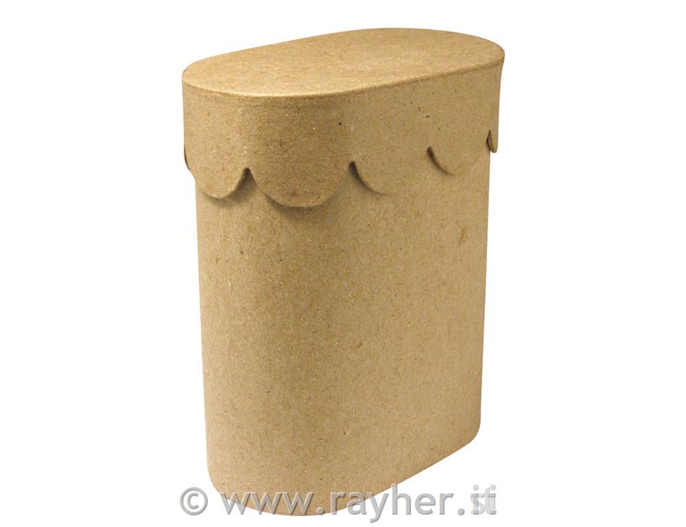 Škatla iz papirne mase, 6x10x12 cm, ovalna, z valovitim pokr