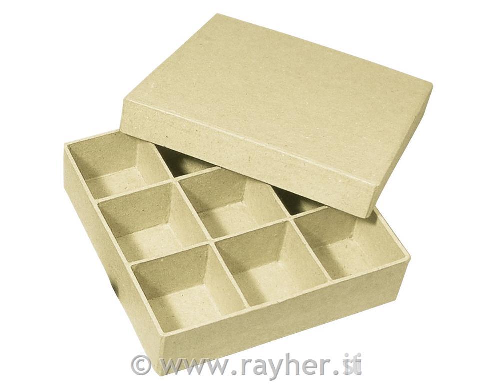 Box p.assort.quadrato cartapesta14x14x3,5cm, c. 9 spazi
