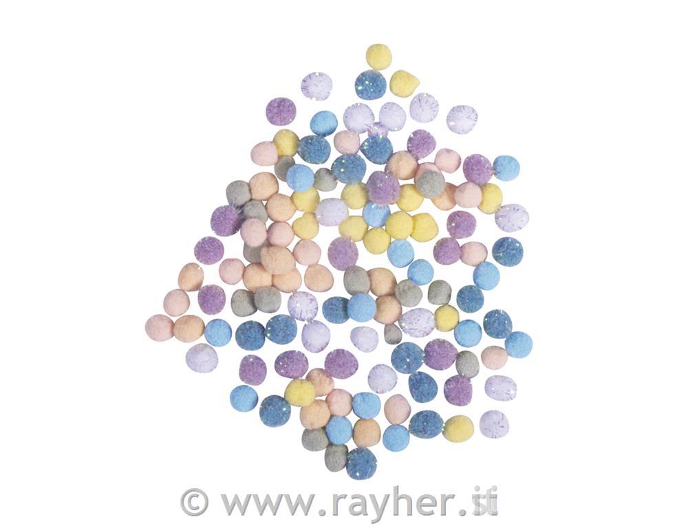Pompon misti, 7 mm, colori misti, 120 pz