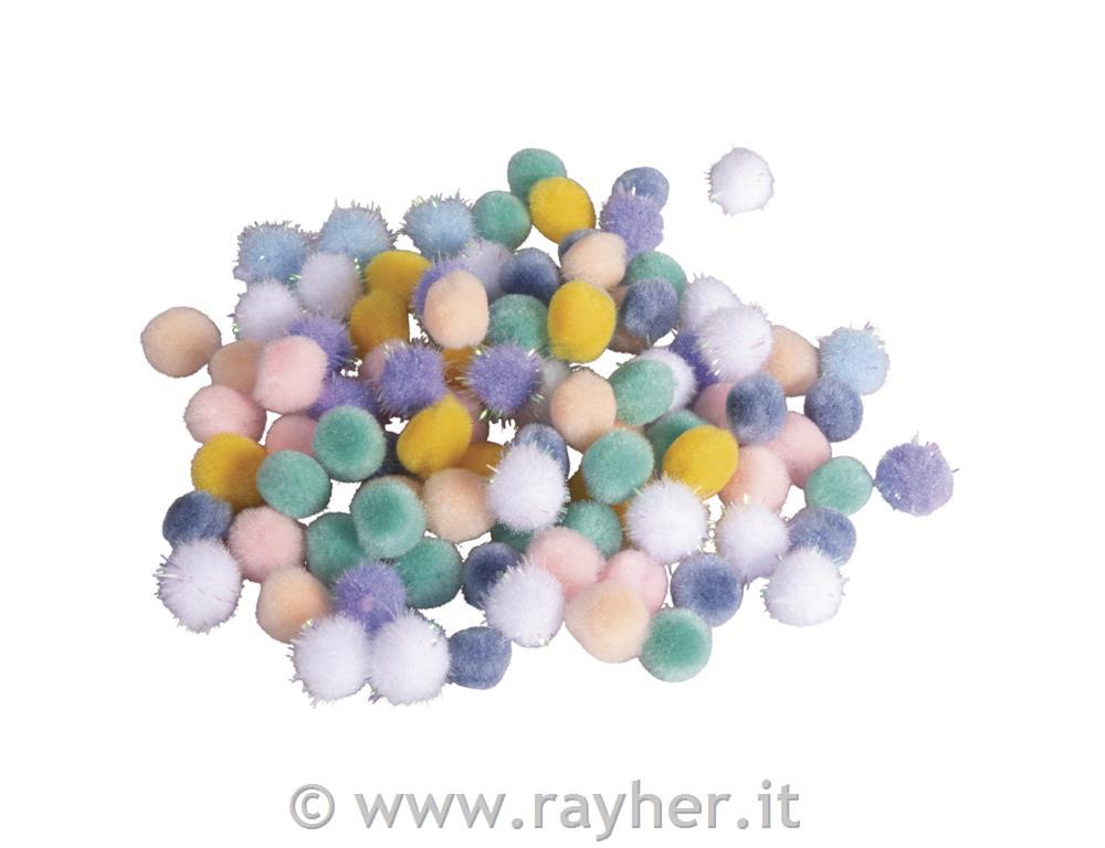 Pompon misti 10 mm, colore pastello 96 pezzi