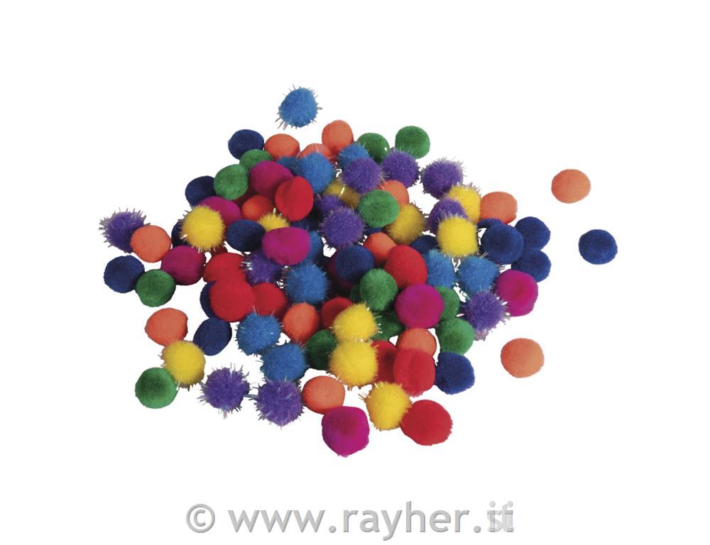 Pompom mix, 10 mm, assorted c, 96 pcs