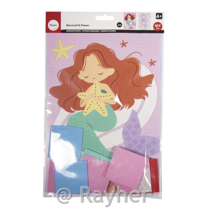 Adesivo mosaico sirena e fiore