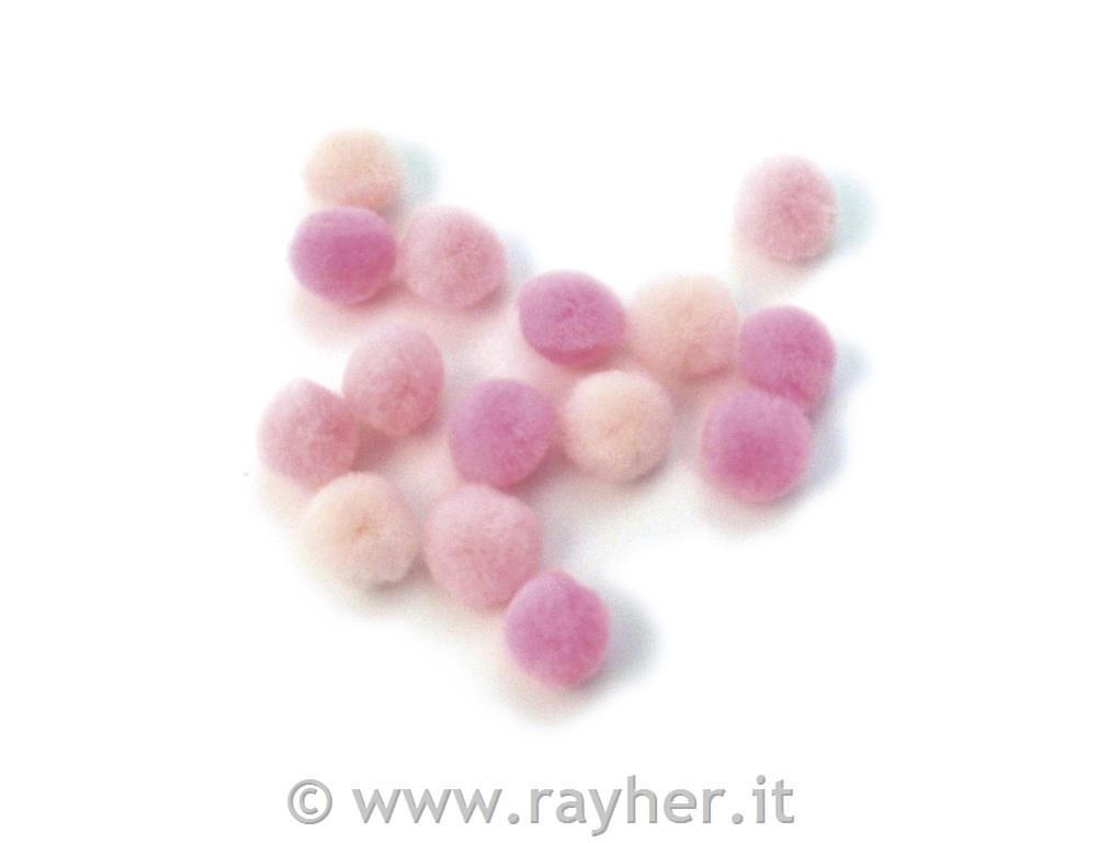 Pompons, pink assorted, 15 mm, tab-bag 6