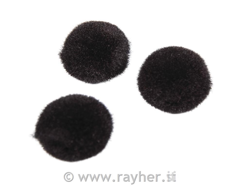 Pompons, black, 10 mm, tab-bag 65 pcs.