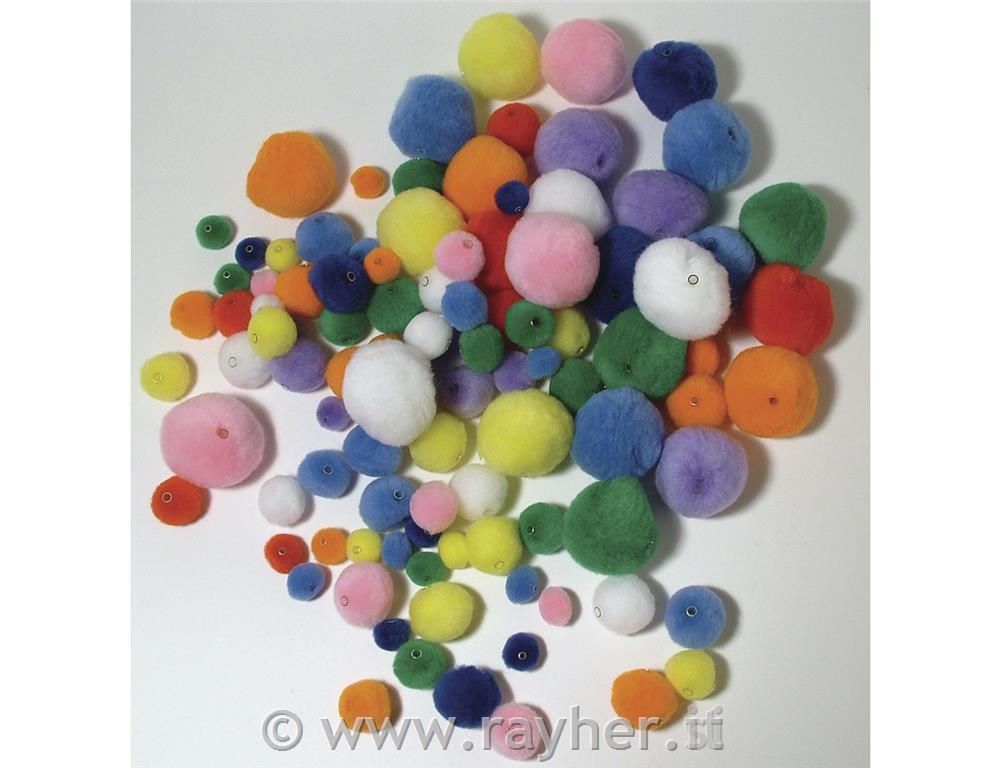 Pompons da infilare4 misure/colori,busta 100 pzassortiti