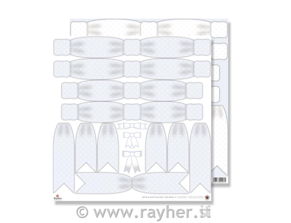 Scrapbooking papir: Pike+pentlje, bele/modre, 30,5x30,5 cm,