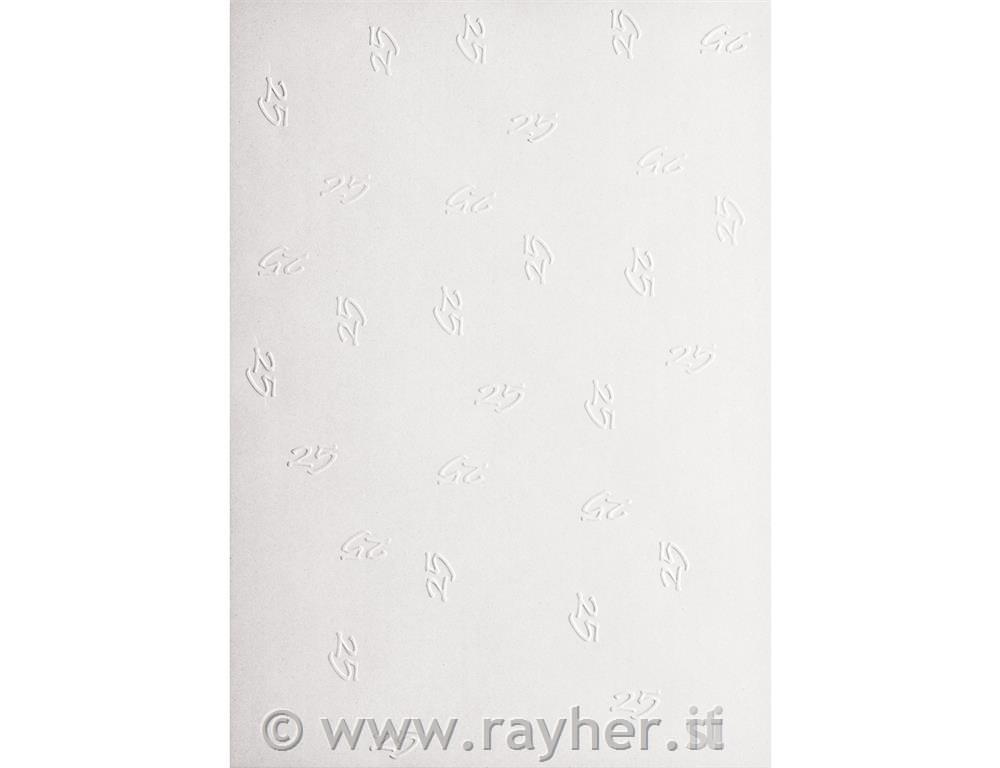 Card A4: "25", white, 210x297 mm, emboss