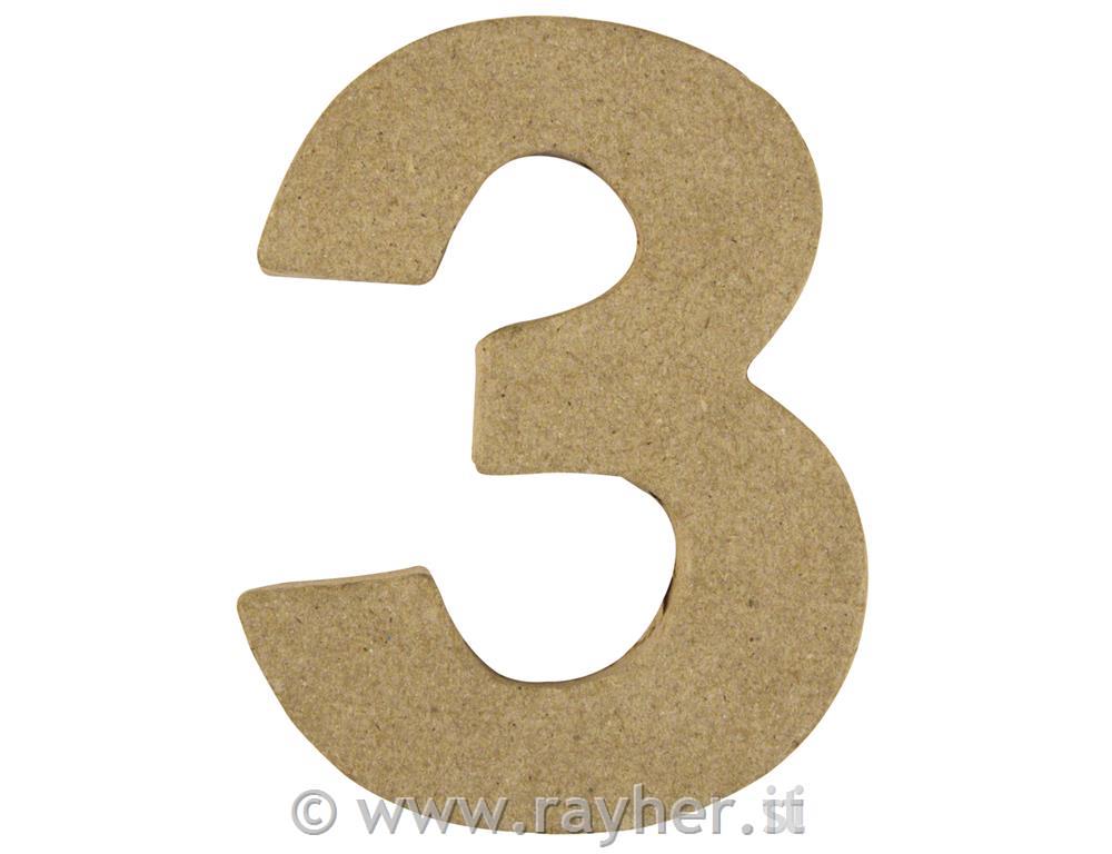 Številka iz papirne mase, 3, višina 10 cm, debelina 1 cm