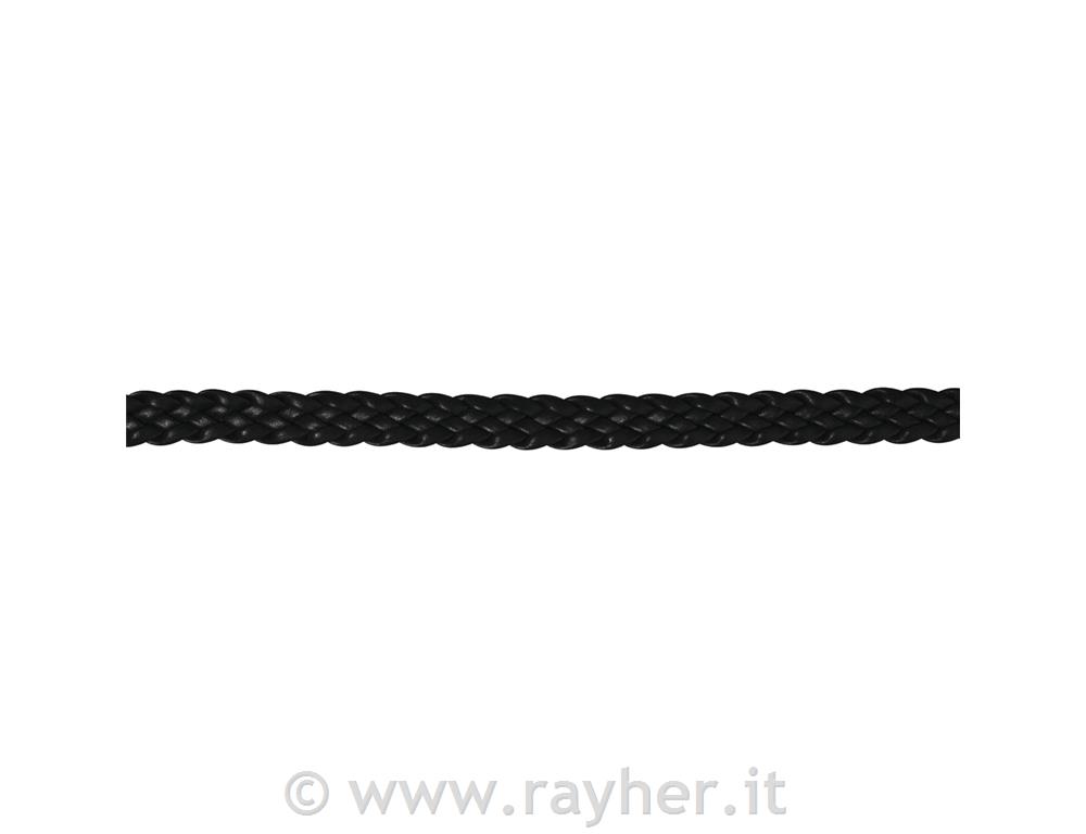cordoncino cuoio intrecciato12 mm, piatto, busta 1,5 mnero