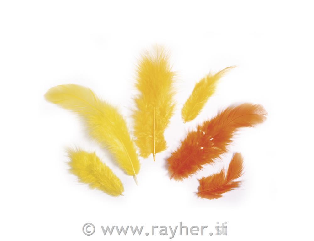 Piume miste3-10 cm, busta 10 ggiallo/arancio