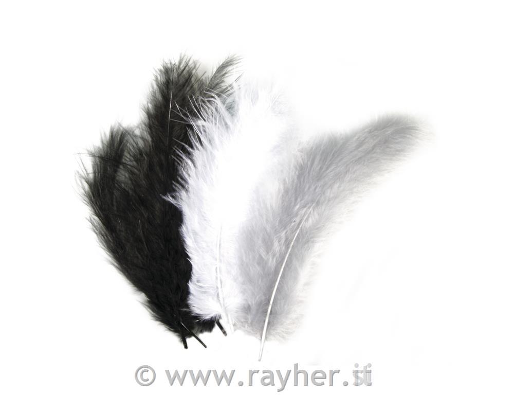 Perje puhasto mešano, sivo/črno/belo, 10-15cm, 15 kom