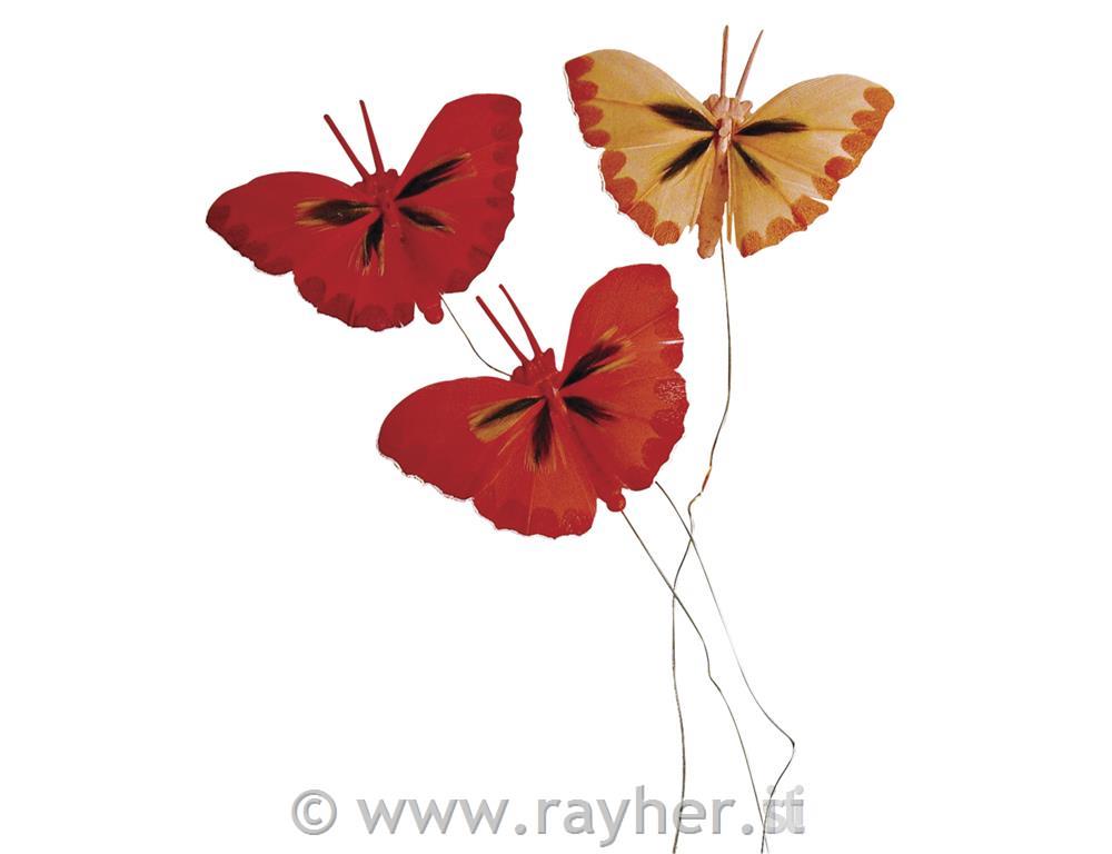 Metulji iz perja, 2 cm, rdeče barve, 6 kom.