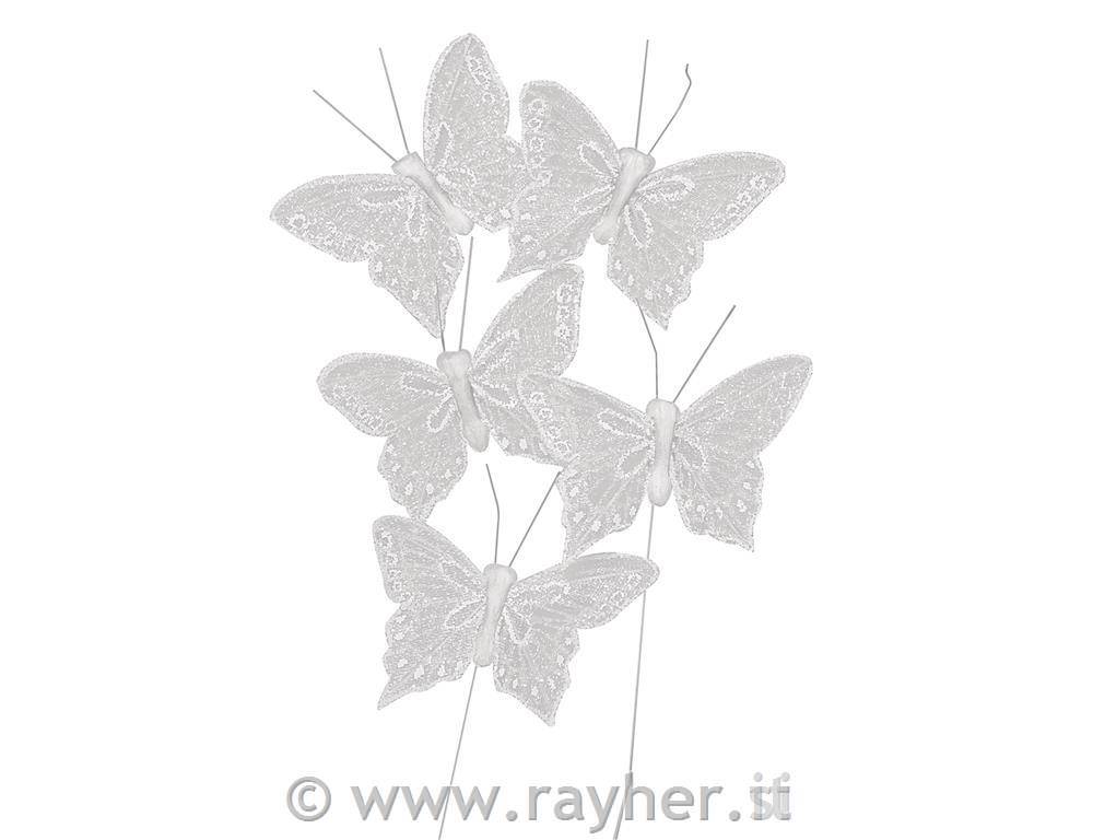 Metulji z bleščicami, 5 cm, beli, 5 kom.