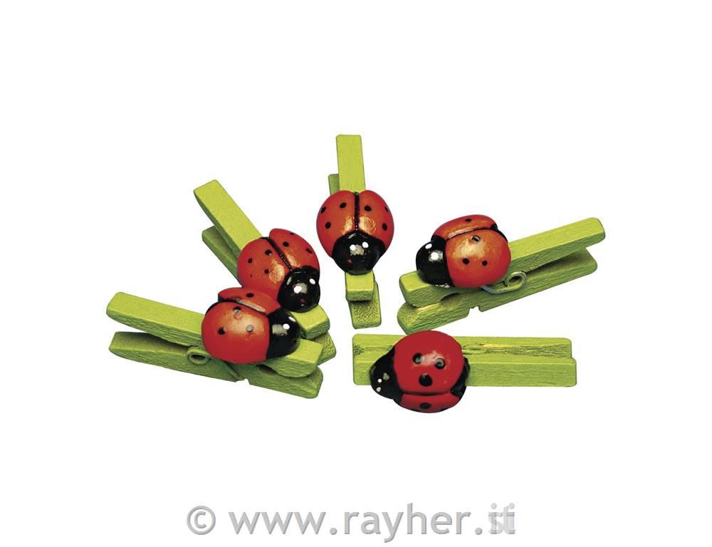 Lesene ščipalke s pikapolonico, 3 cm, 12 kom.