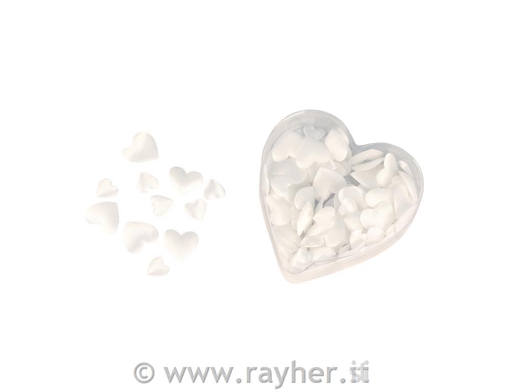 Miniature-stoffa-raso: cuore, ovattato2 misure, 13+20 mm, cuore-PVC-box 100 pzbianco