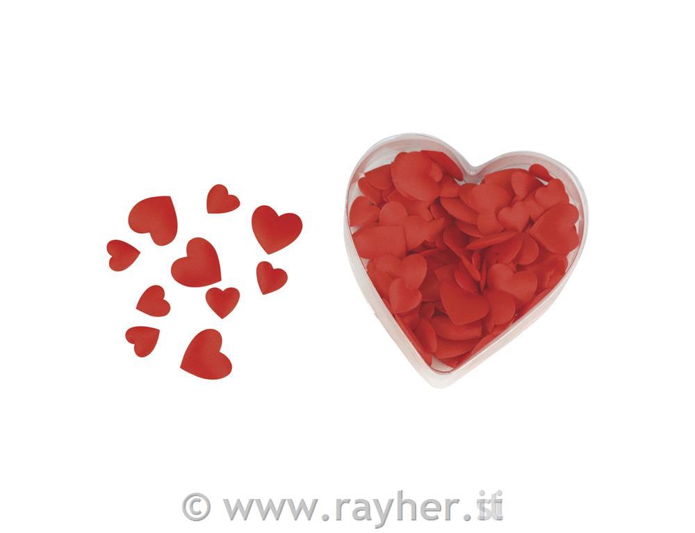 Miniature-stoffa-raso: cuore, ovattato2 misure, 13+20 mm, cuore-PVC-box 100 pzrosso