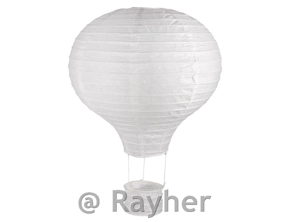 Lanterna carta mongolfiera, 30cm o, bianco, 40cm, c.struttura metallo, busta 1pz