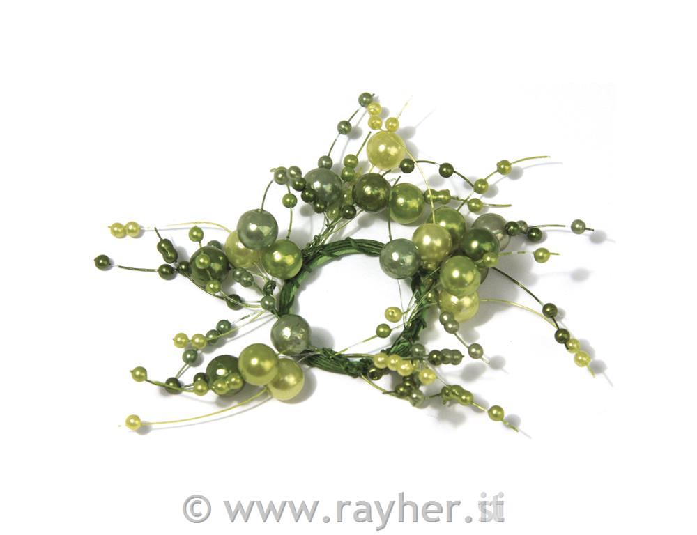 Ring of beads, grass green, Ring o 3 cm,
