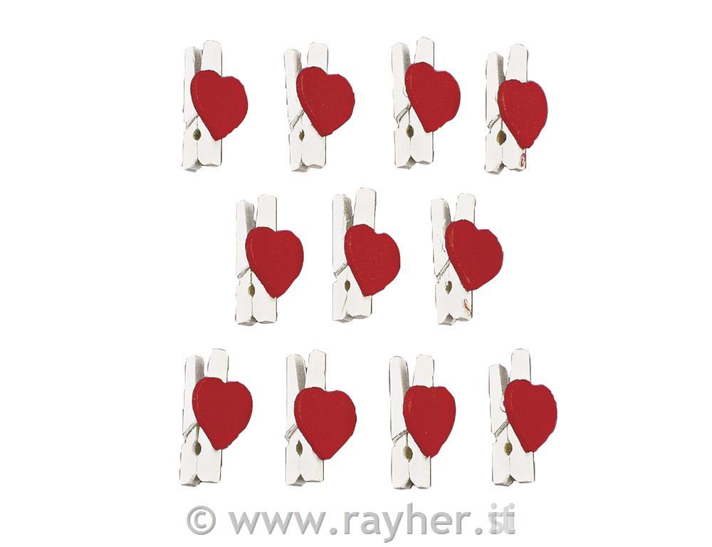 Fermaglio di legno c.cuore, 25 mm,busta 12 pz