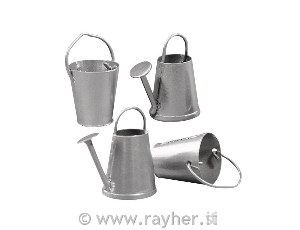 Metallic watering can + bucket, 2 kinds,
