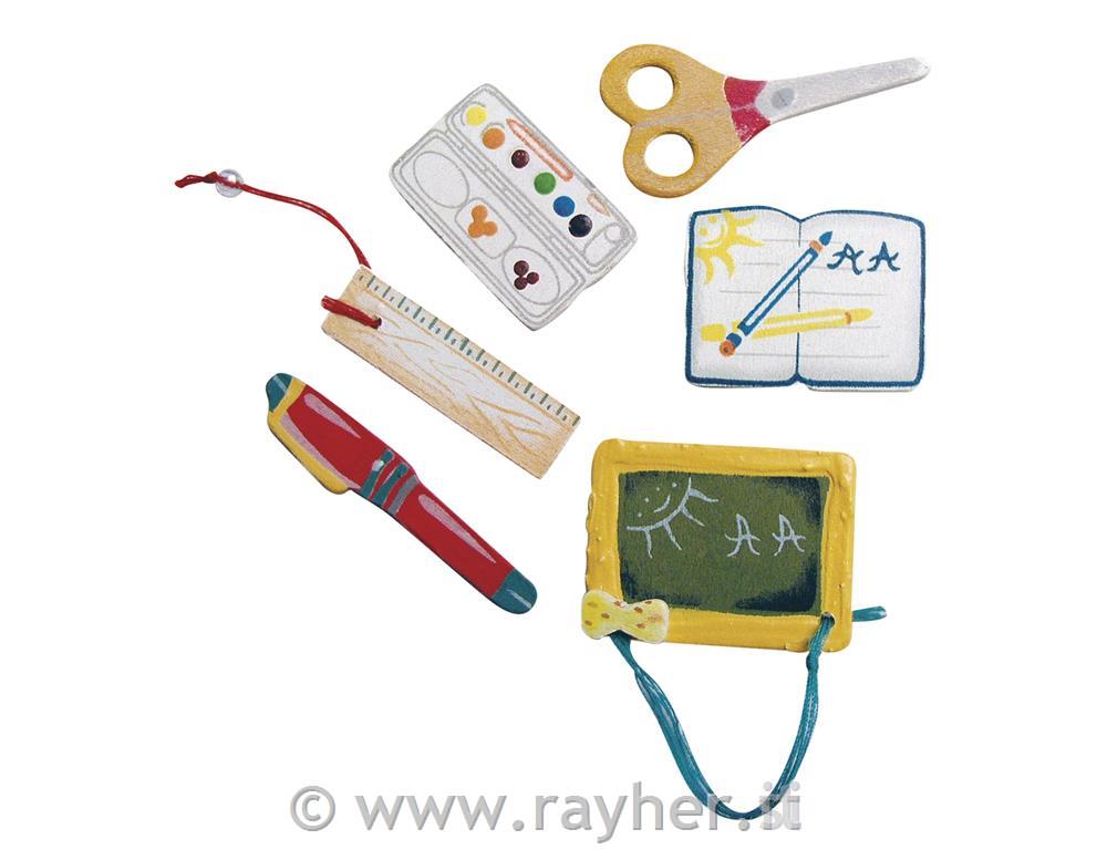 Leseni okraski: Prvi šolski dan, 3-4 cm, 6 kom.