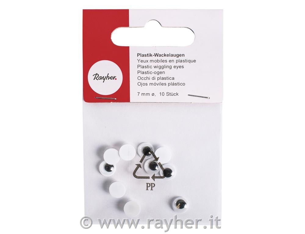 Occhi di plast. con pupilla mobile, 7mmobusta 10 pz