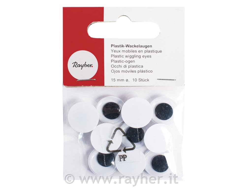 Occhi di plastica con pupilla mobilebusta 10 pz15 mm o