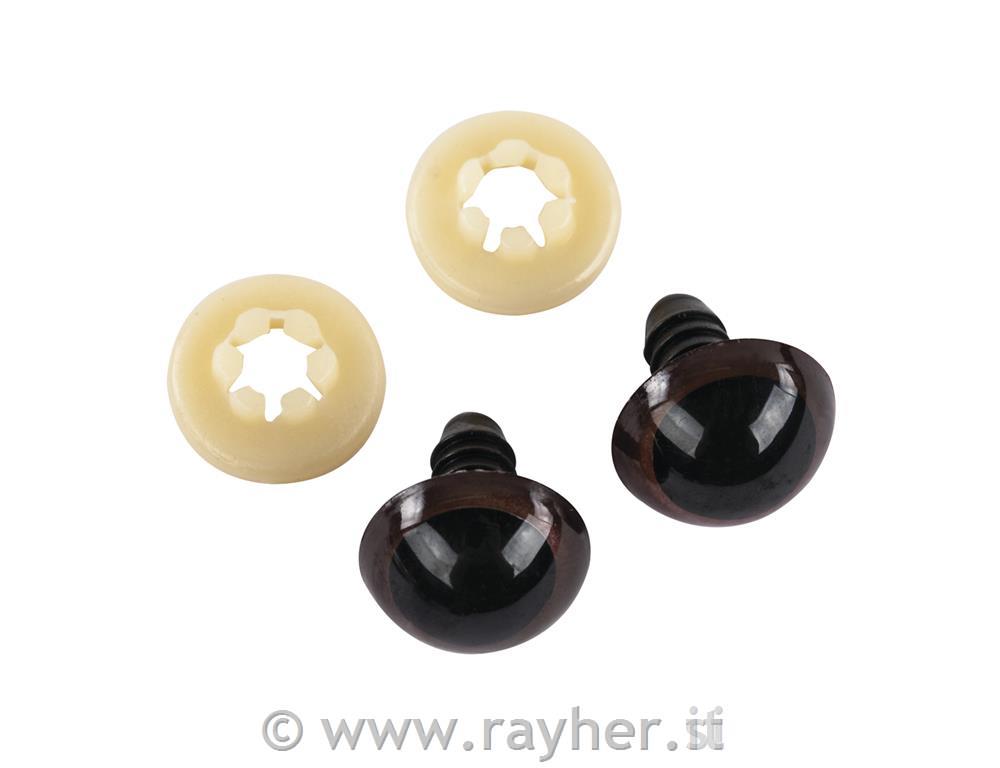 Occhi di plastica per animali da cucirebusta 10marrone scuro, 15 mm o