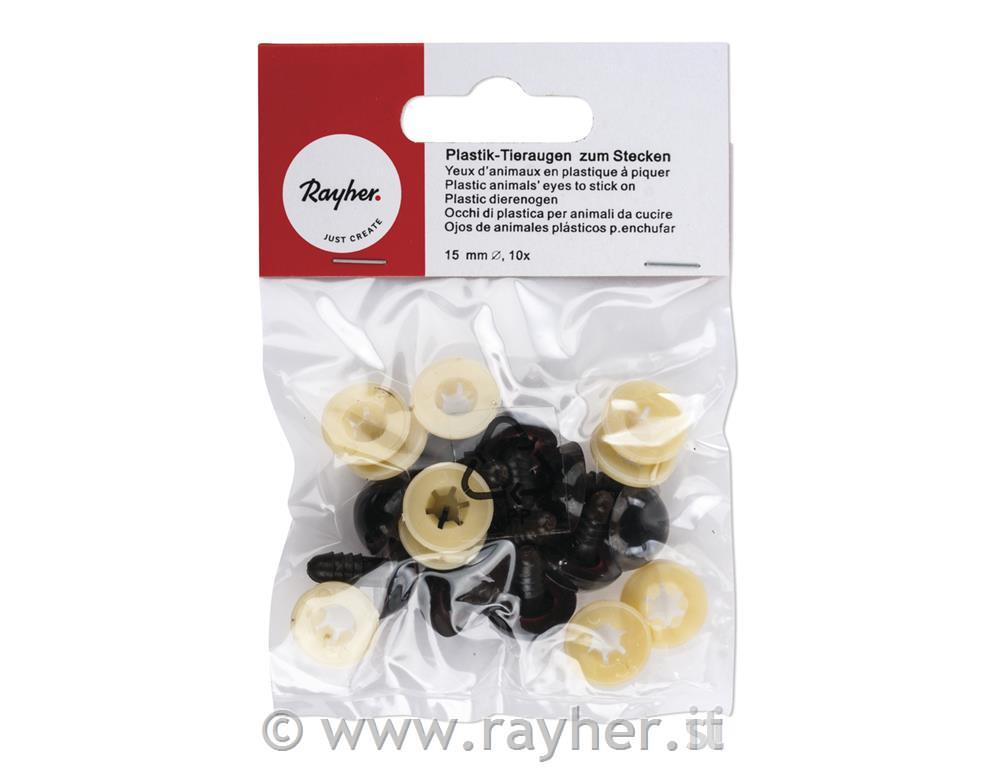Occhi di plastica per animali da cucirebusta 10marrone scuro, 15 mm o